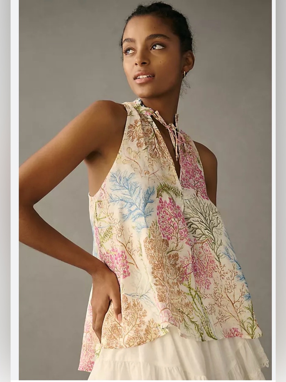 Anthropologie Pilcro Tavi Linen Botanical Print Top Tie Neck size medium
